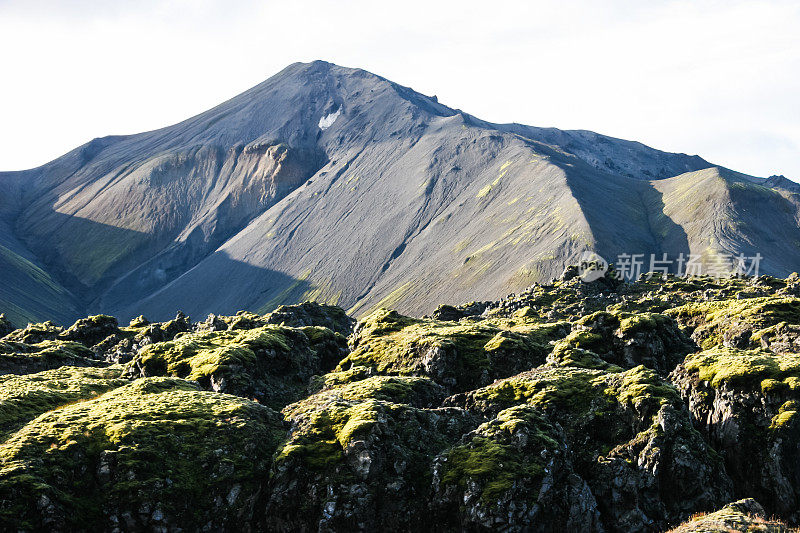 引人注目的火山熔岩场围绕着Landmannalaugar，在冰岛的laugevgur小道的起点