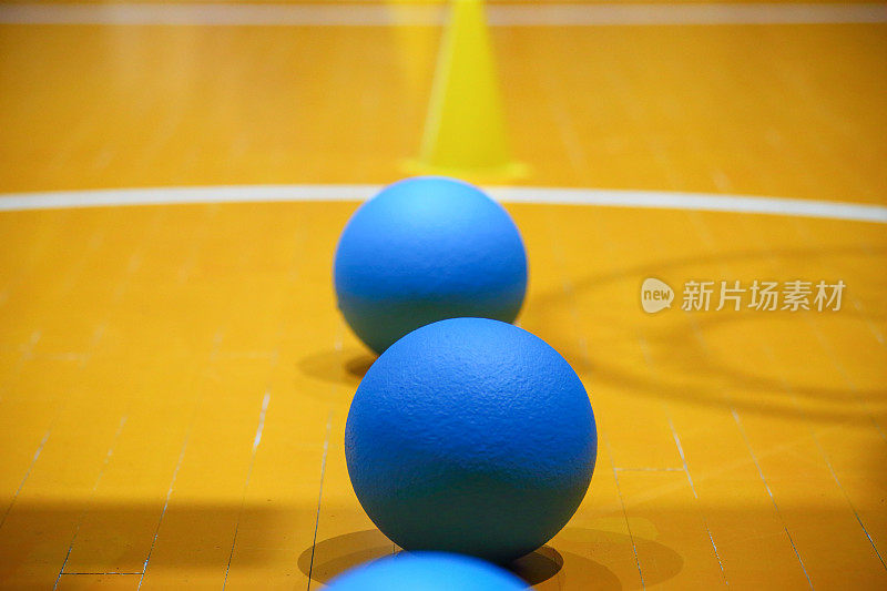 蓝色躲避球被放置在起始位置，等待游戏开始