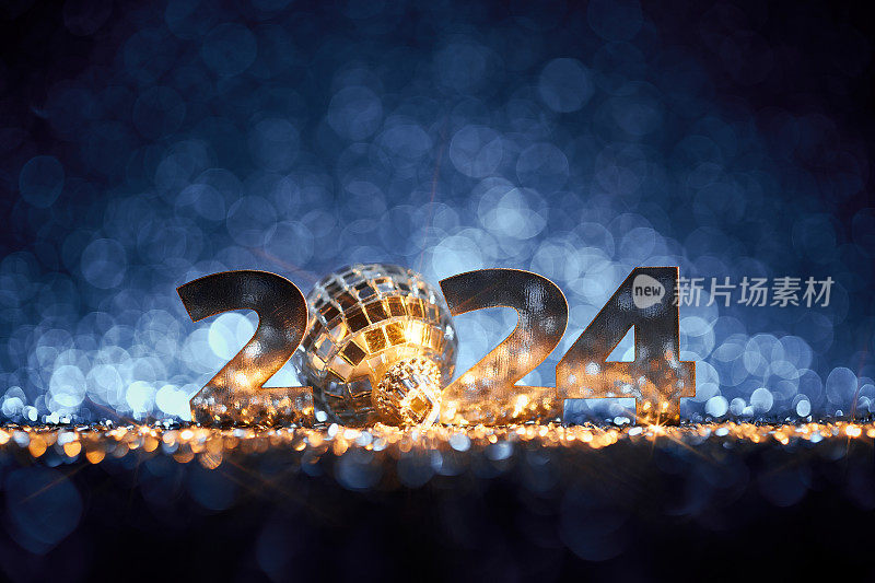 新年2024圣诞静物-背景金蓝色迪斯科派对庆祝活动
