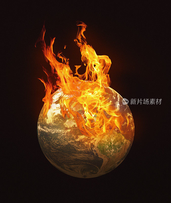 燃烧的地球代表着气候变化或战争