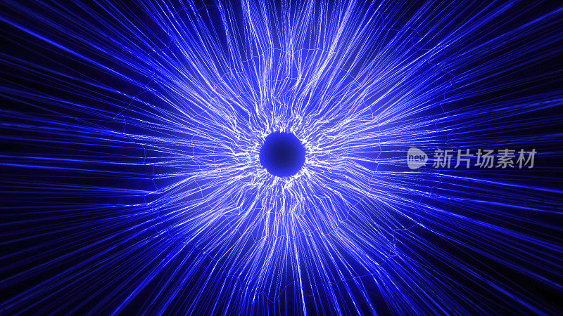 蓝色能量神奇高科技数字隧道框架，由未来能量线力场组成。抽象的背景
