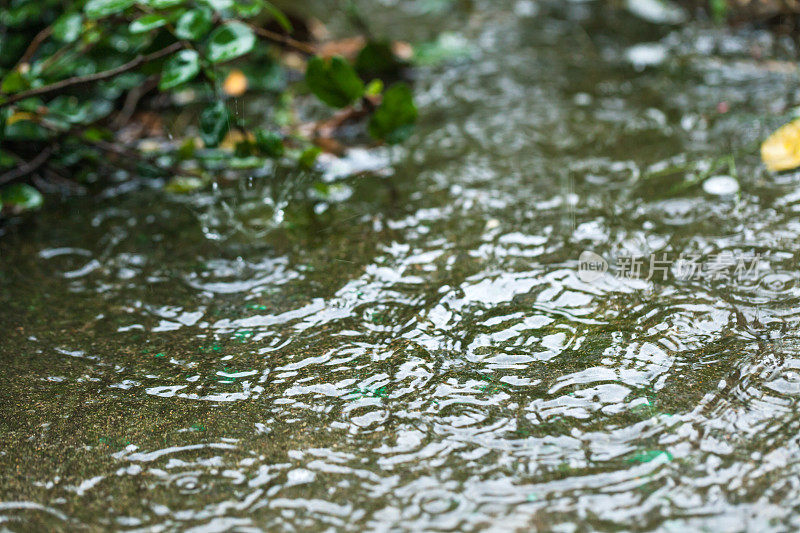 雨水在水泥地板上泛起涟漪