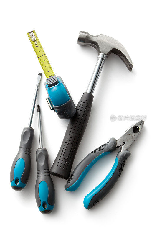 工作工具:锤子，螺丝刀，钳子和卷尺