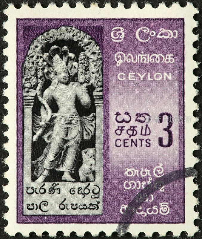 印在旧锡兰(斯里兰卡)邮票上的印度教神