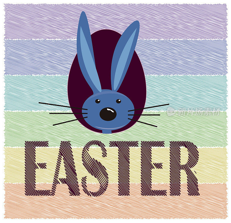 复活节快乐字，以兔子、鸡蛋为背景