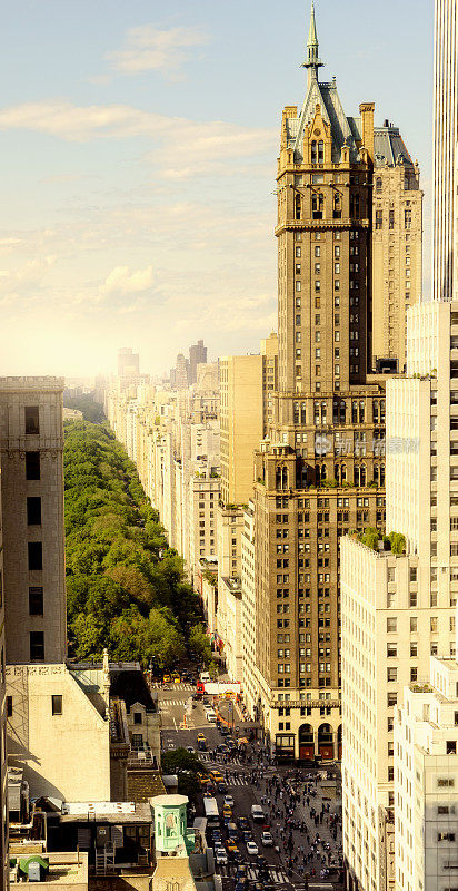 纽约第五大道和中央公园鸟瞰图。