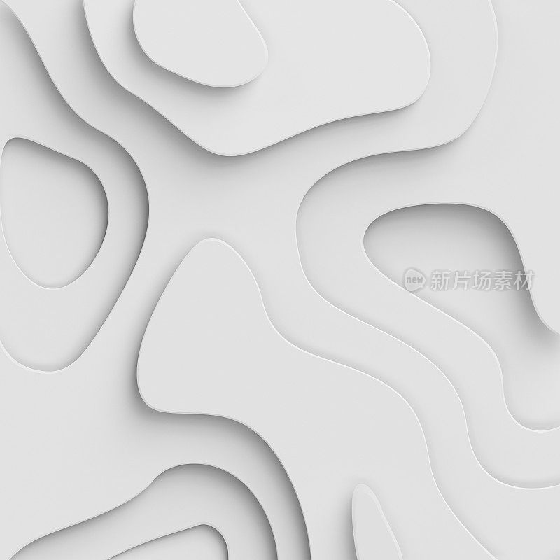 3d渲染，抽象的白纸背景，层，平面结构