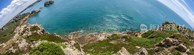 菲凯湾，泽西岛西南海岸，海峡群岛的全景球形图像