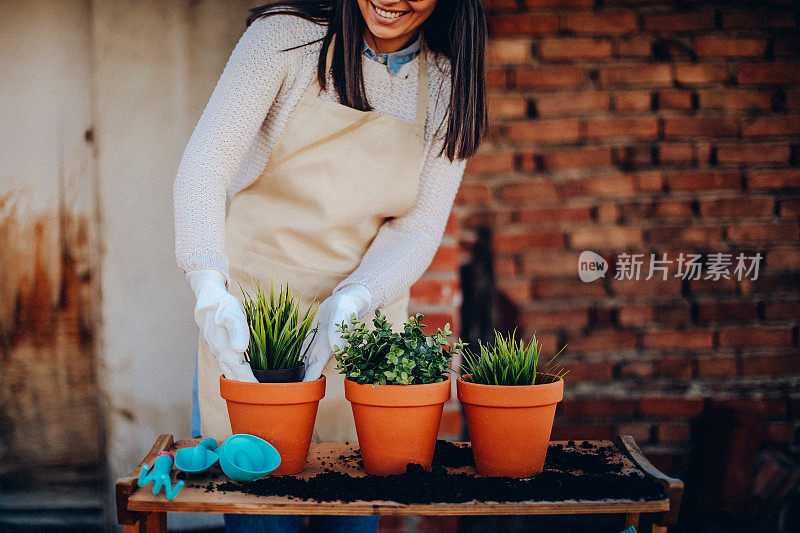 照料她的植物的女人