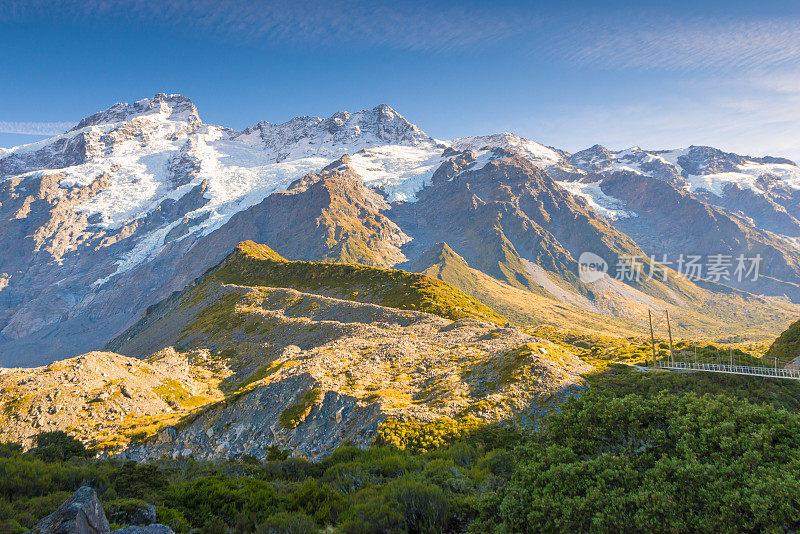 夏季新西兰库克山风景优美