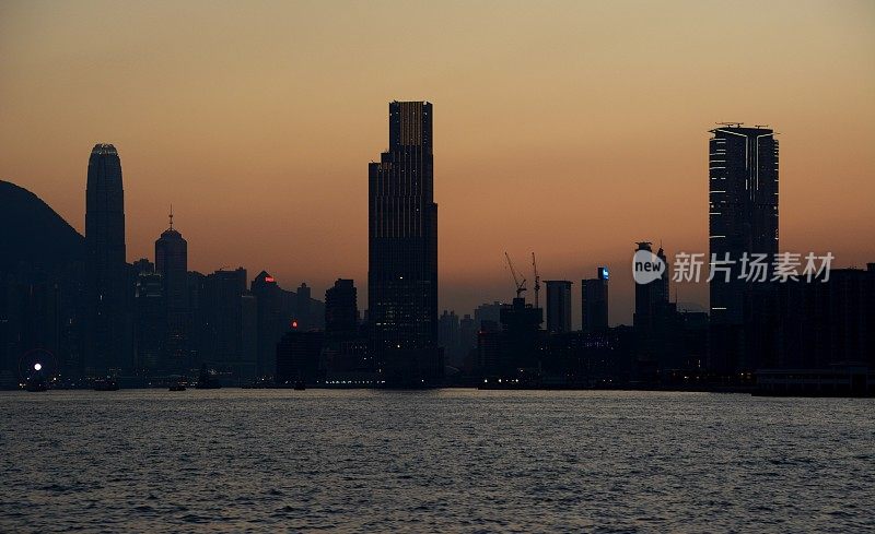 日落时分的香港和维多利亚港