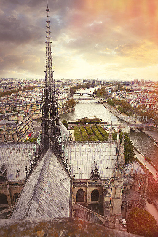 从巴黎圣母院大教堂俯瞰巴黎
