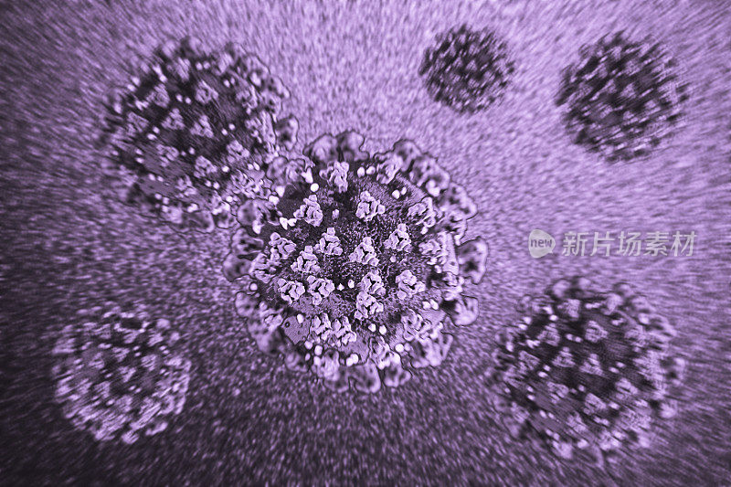 冠状病毒Covid-19微观视图紫色色调
