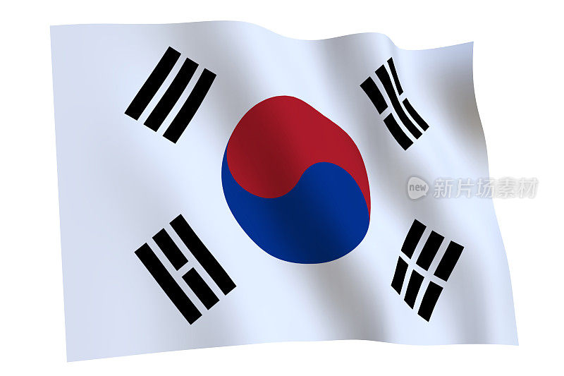 韩国国旗在风中飘扬