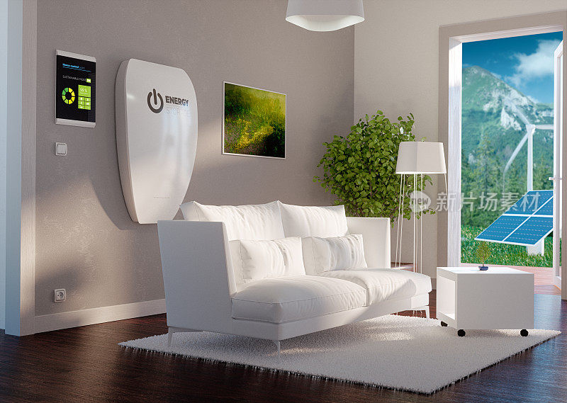 具有独立能源的现代住宅室内三维渲染