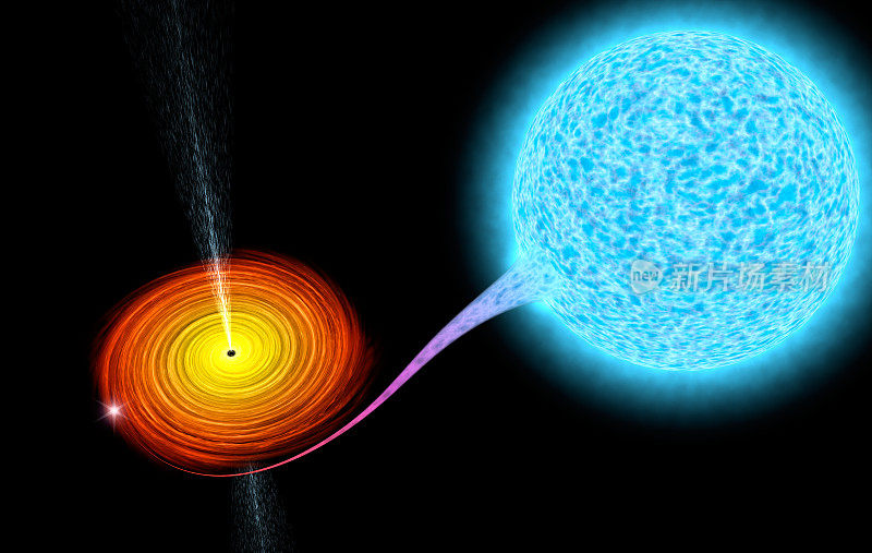 黑洞吸收恒星，天文精确的3D插图