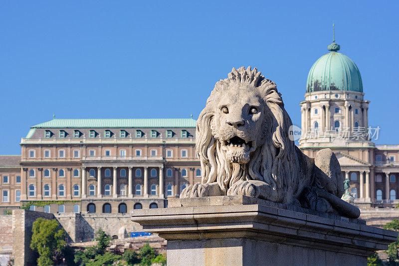 匈牙利布达佩斯链条桥上的狮子雕像