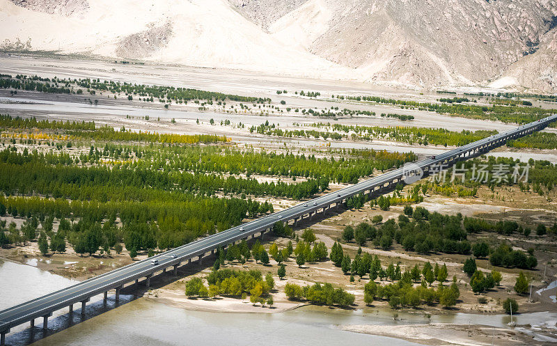 中国西藏车道鸟瞰图