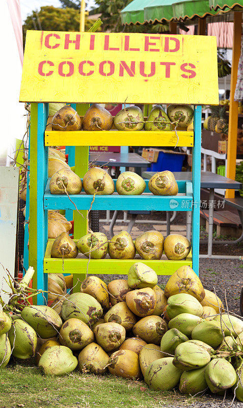 夏威夷群岛的新鲜椰子摊