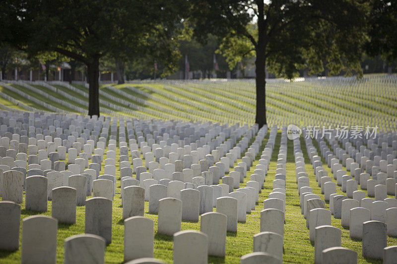 军人公墓的墓碑上刻着死去的退伍军人的坟墓