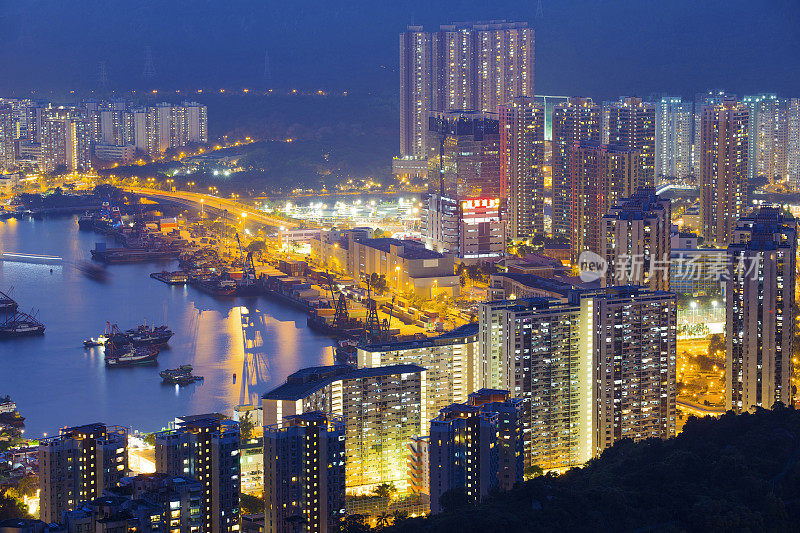 香港屯门天际线和南海