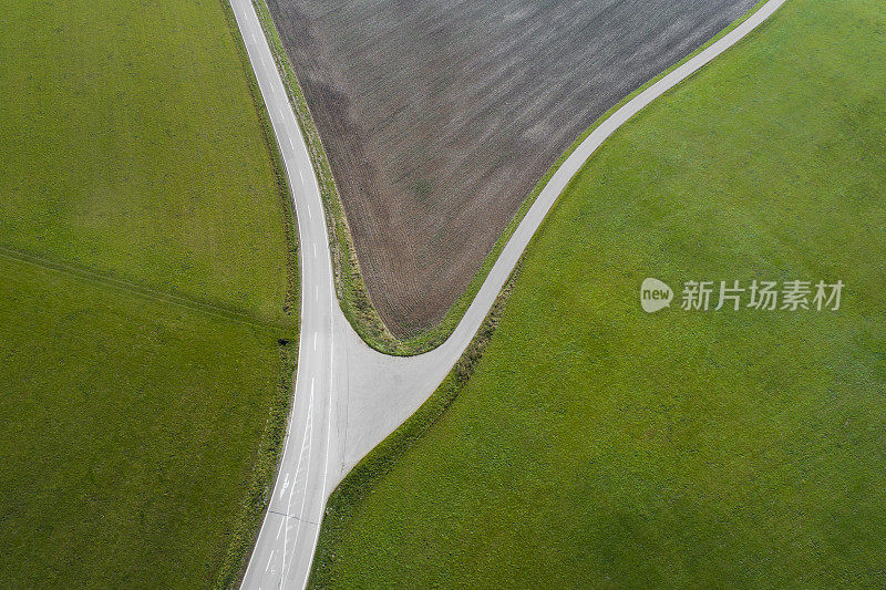 道路交汇处，十字路口-农业区，鸟瞰图