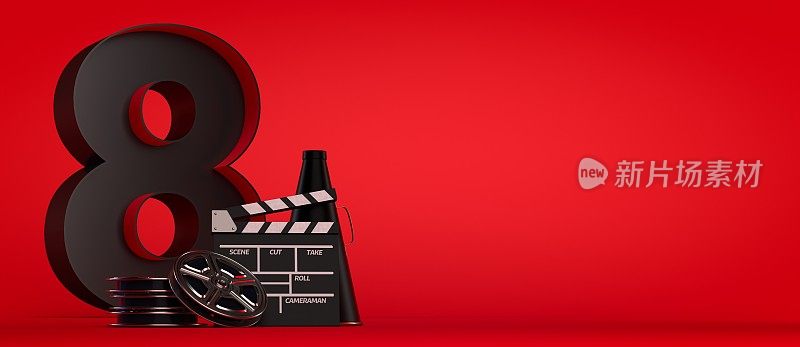 3d渲染电影工业概念红色背景