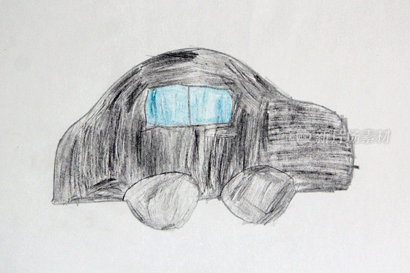 孩子们用黑色的汽车在白色的背景上画画。艺术作品与绘画