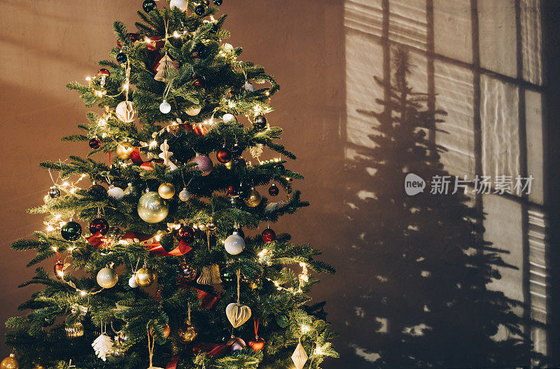圣诞节前夕:一棵装饰精美的圣诞树
