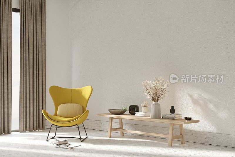 客厅里的现代黄色扶手椅