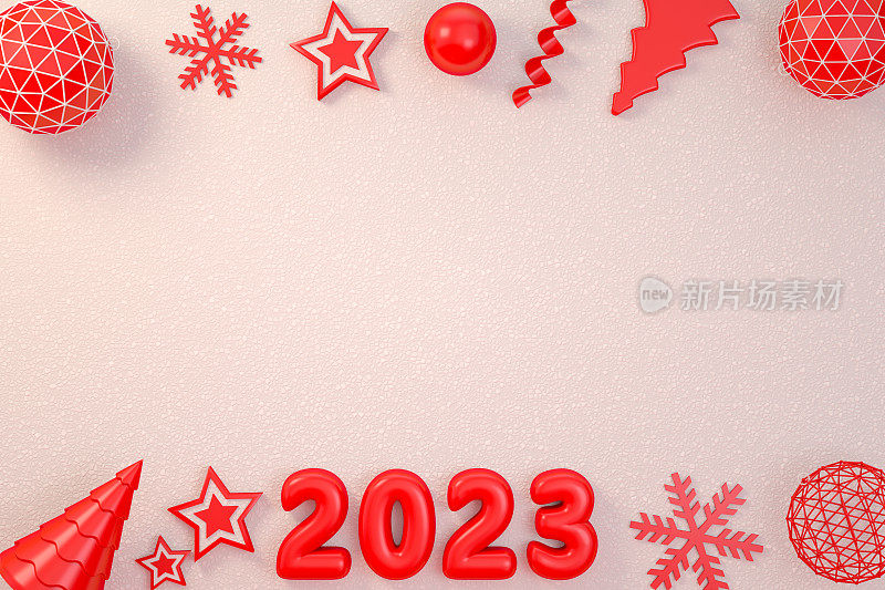 2023年新年，白雪背景圣诞饰品