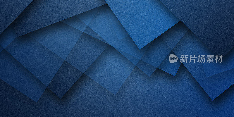 现代抽象的蓝色背景设计，三角形钻石和随机几何图案的方形纹理白色透明材料层
