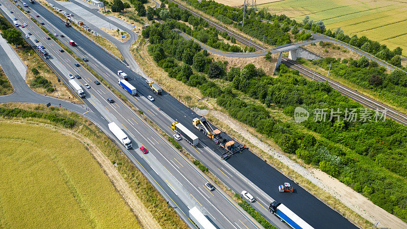 道路建设。鸟瞰图