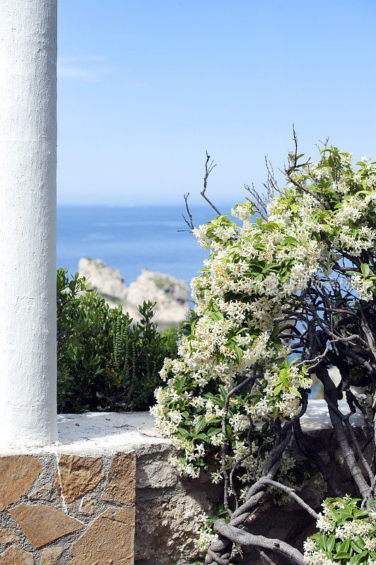 希腊科孚岛，古奥卡斯特里萨修道院的海景