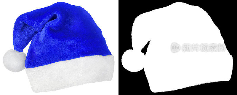 圣诞老人蓝色的帽子孤立在白色上