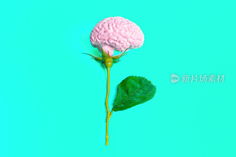 充满活力的花朵，由绿色的人类大脑制成