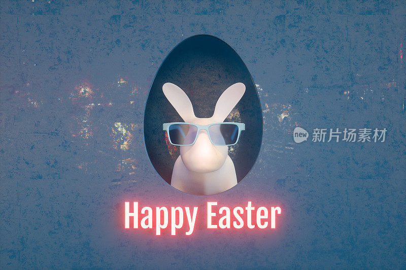 复活节快乐，复活节兔子，霓虹灯，分层鸡蛋形状