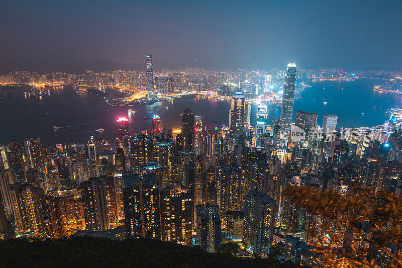 香港城市夜景鸟瞰图