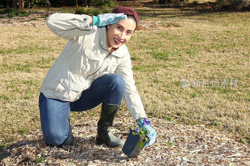 一名妇女通过种植三色堇开始了她的园艺工作