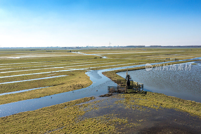 荷兰湿地的航拍画面