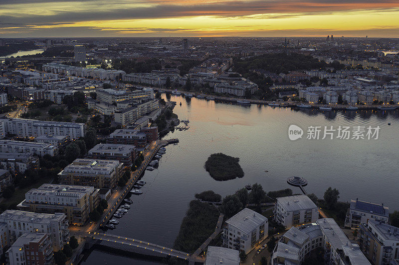 日落时分，斯德哥尔摩的Hammarby和Södermalm