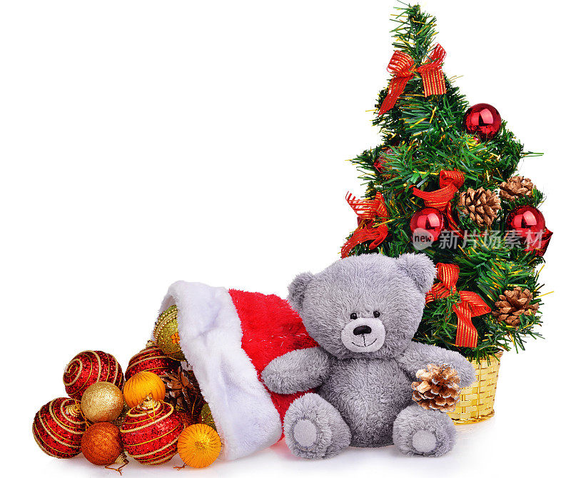 圣诞老人帽，圣诞树，小装饰品，软泰迪