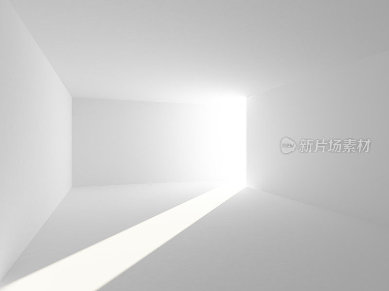抽象空白色房间内部与光束