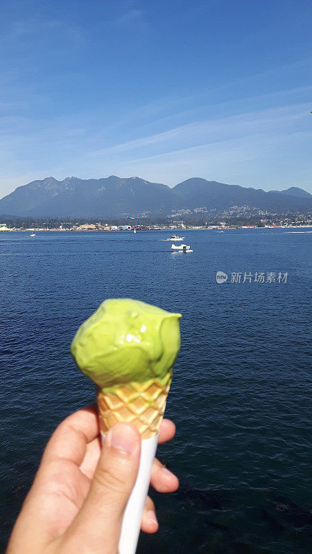 抹茶冰淇淋，海景