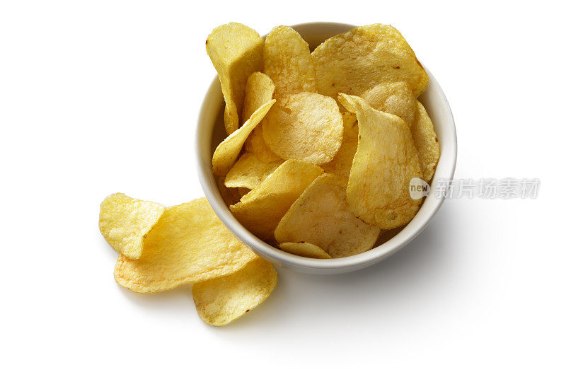 零食:薯片孤立的白色背景