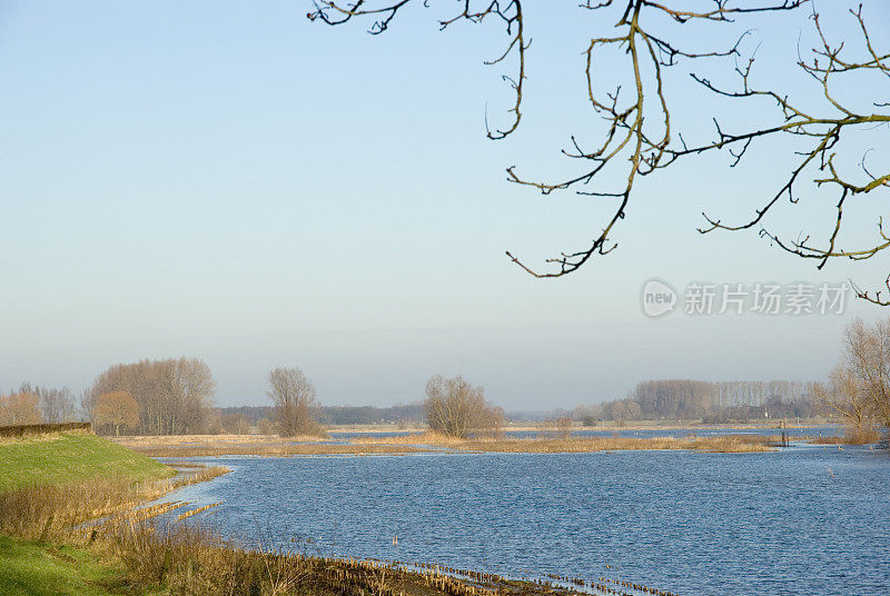 荷兰景观:淹没的IJssel河