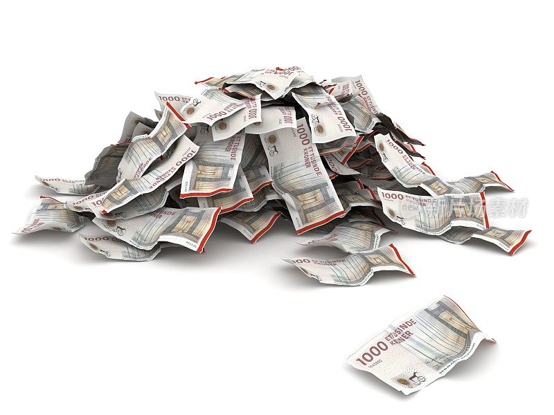 丹麦克朗钞票堆砌孤立