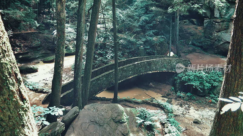 老人洞穴峡谷桥，霍金山州立公园，俄亥俄州