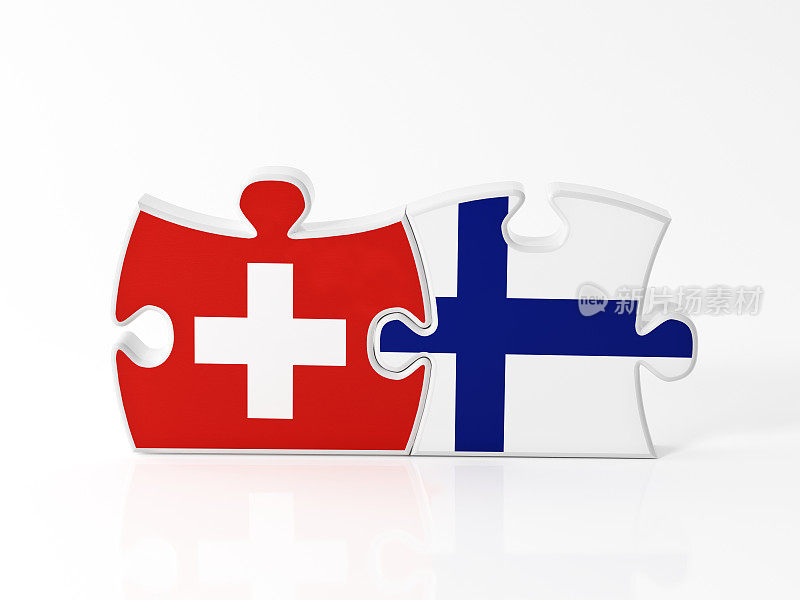 用瑞士和芬兰国旗纹理的拼图碎片
