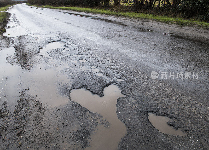 北约克郡一条道路上的坑洼